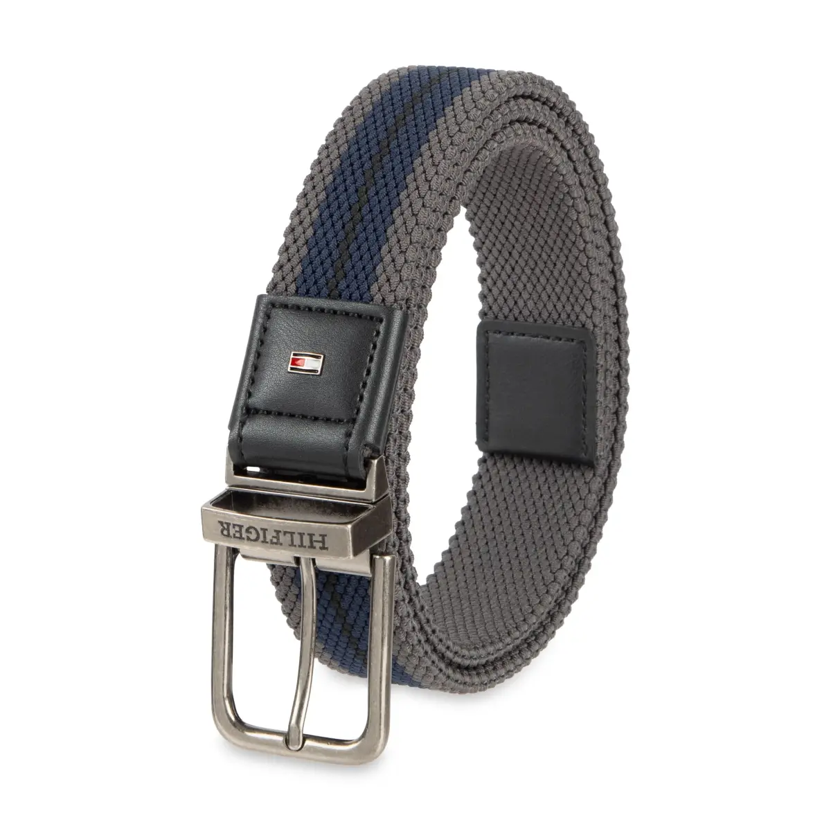 Tommy Hilfiger Men's Reversible Fabric Stretch Belt, Black/Gray/Navy, Large - main product image