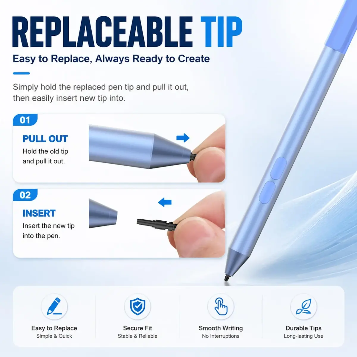 ANYQOO Active Stylus Pen for HP Laptops, 1024 Pressure Levels, 300-Day Battery, Sapphire - view 7
