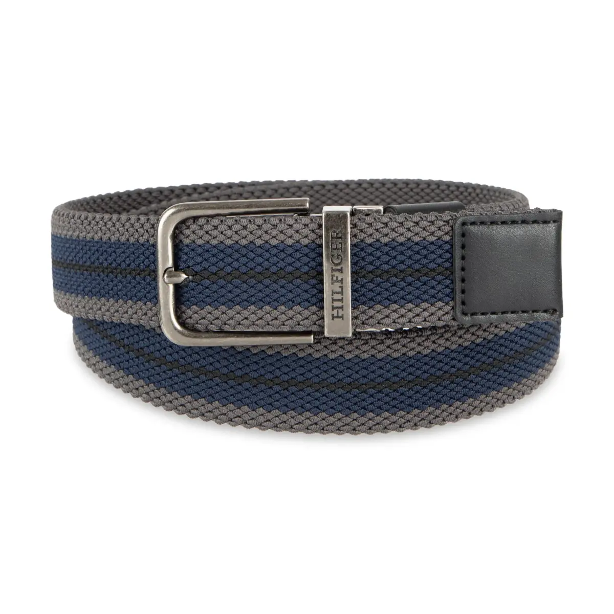 Tommy Hilfiger Men's Reversible Fabric Stretch Belt, Black/Gray/Navy, Small - view 2