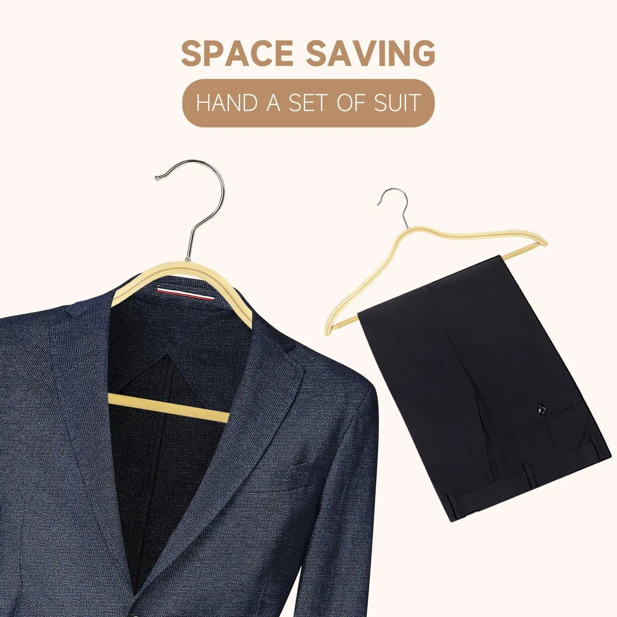 BP4U Slim Birch Wood Hangers with Non-Slip Rubber Strips 36-Pack | Space-Saving & Heavy Load Support - view 6