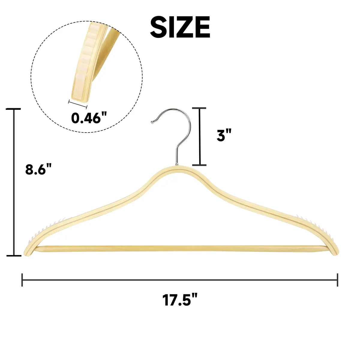 BP4U Slim Birch Wood Hangers with Non-Slip Rubber Strips 36-Pack | Space-Saving & Heavy Load Support - view 2