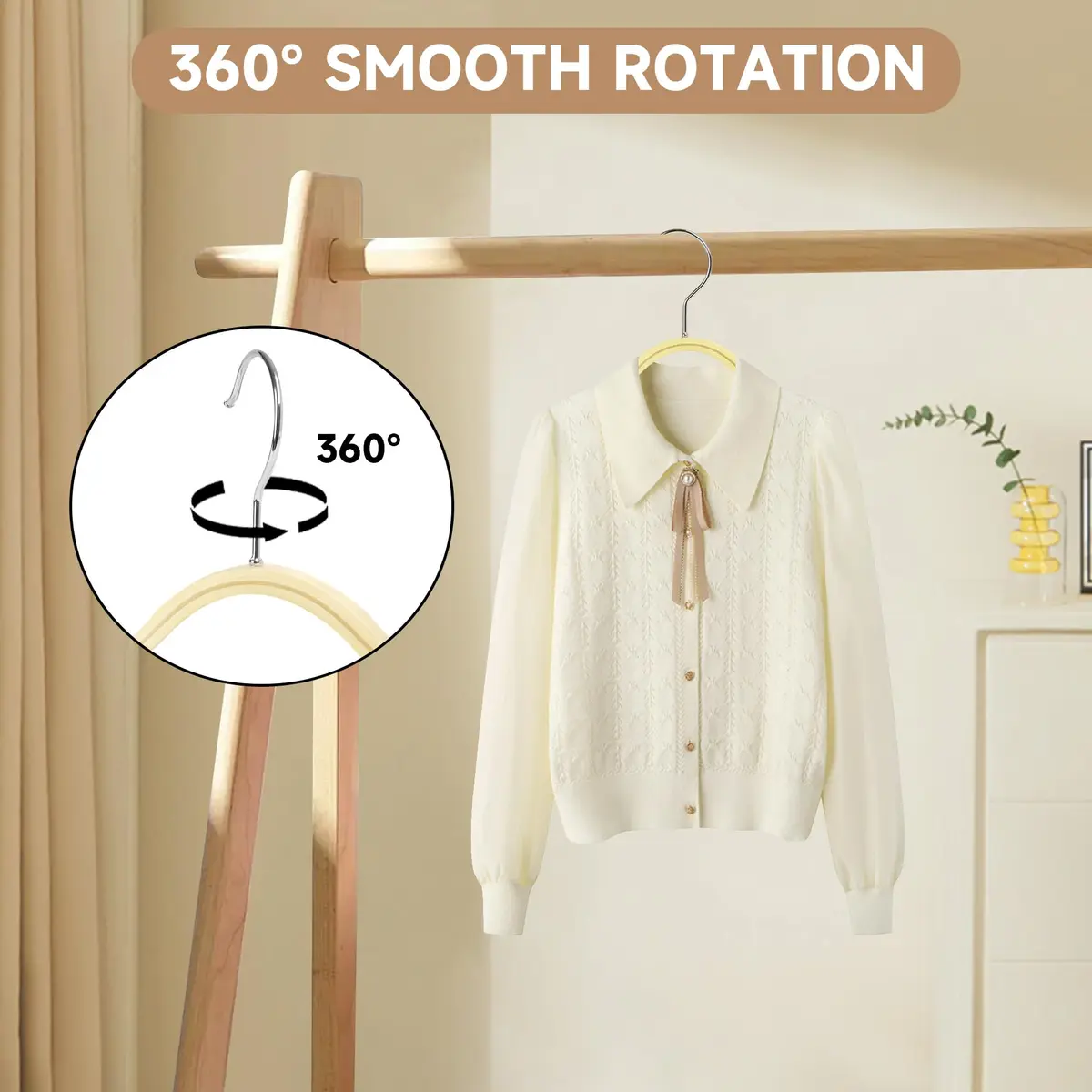 BP4U Slim Birch Wood Hangers with Non-Slip Rubber Strips 36-Pack | Space-Saving & Heavy Load Support - view 4