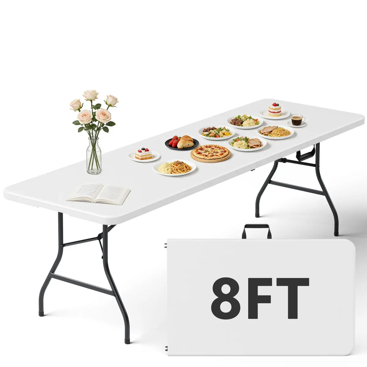 FurniEdge Folding Table 8FT White Heavy Duty Plastic | Portable & Space-Saving (70-120 chars) - main product image