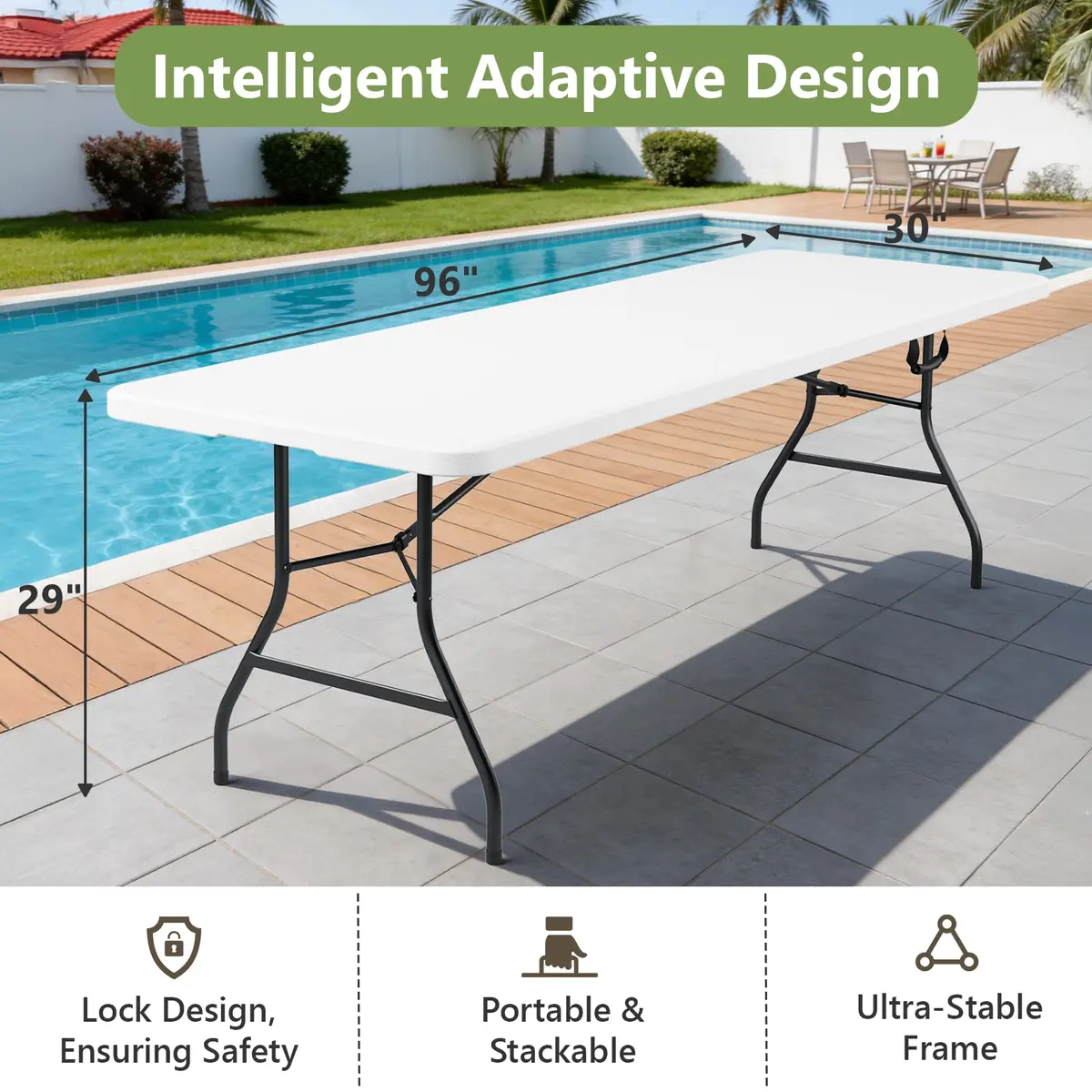 FurniEdge Folding Table 8FT White Heavy Duty Plastic | Portable & Space-Saving (70-120 chars) - view 2