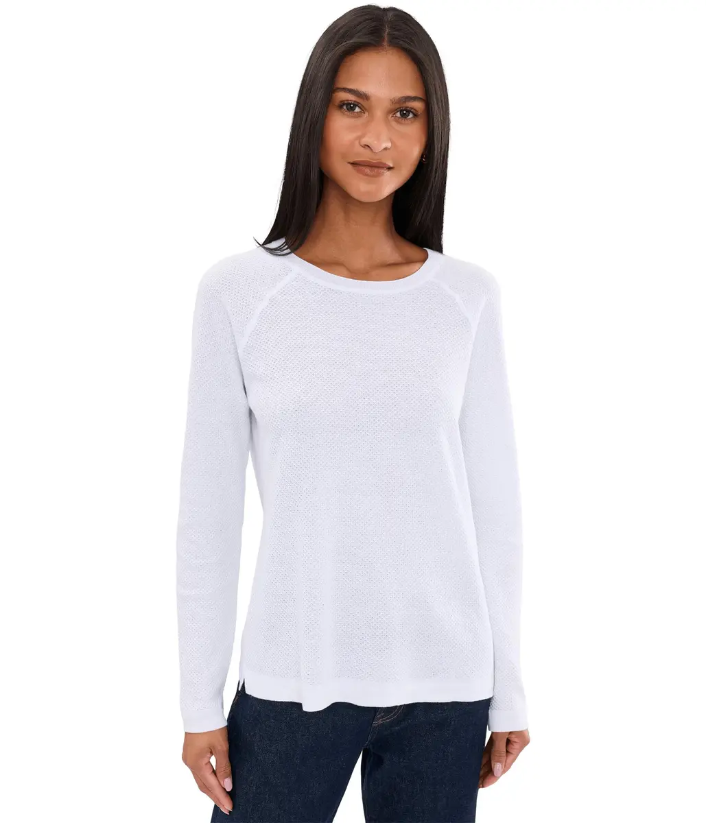 Elliott Lauren Waffle Stitch Raglan Sweater White XS | Cozy Cotton, Relaxed Fit - main product image