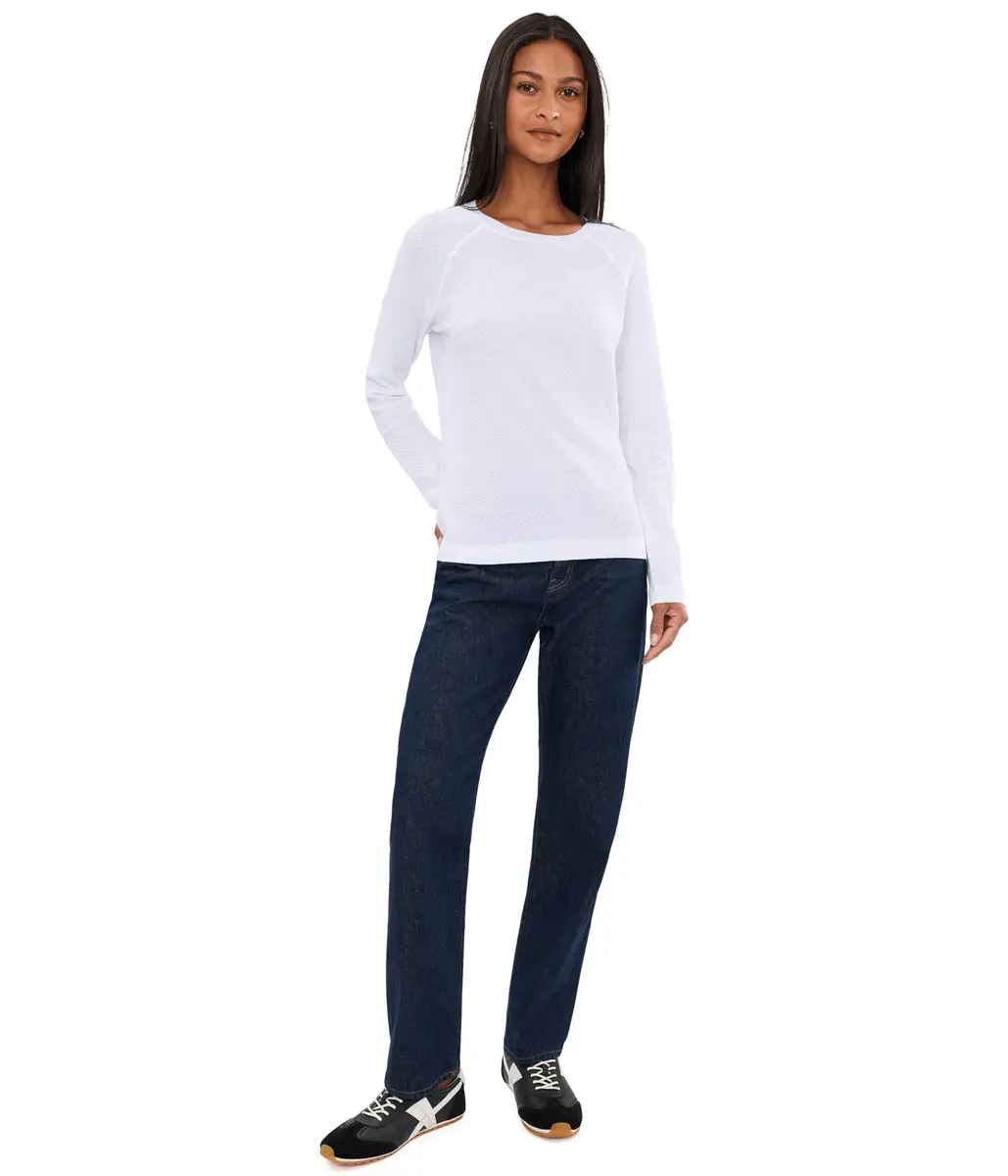 Elliott Lauren Waffle Stitch Raglan Sweater White XS | Cozy Cotton, Relaxed Fit - view 2