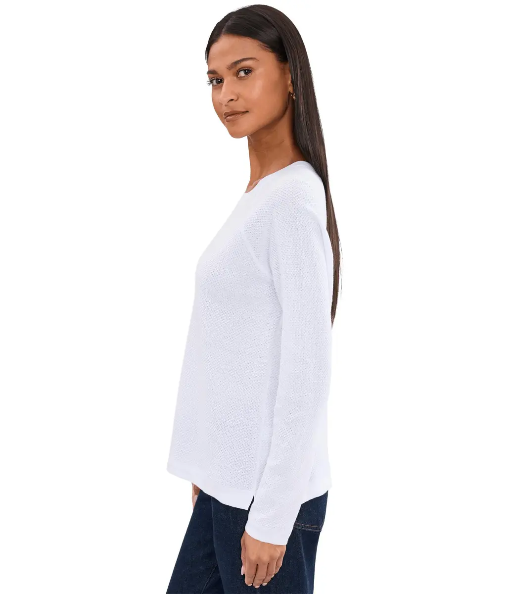 Elliott Lauren Waffle Stitch Raglan Sweater White XS | Cozy Cotton, Relaxed Fit - view 3