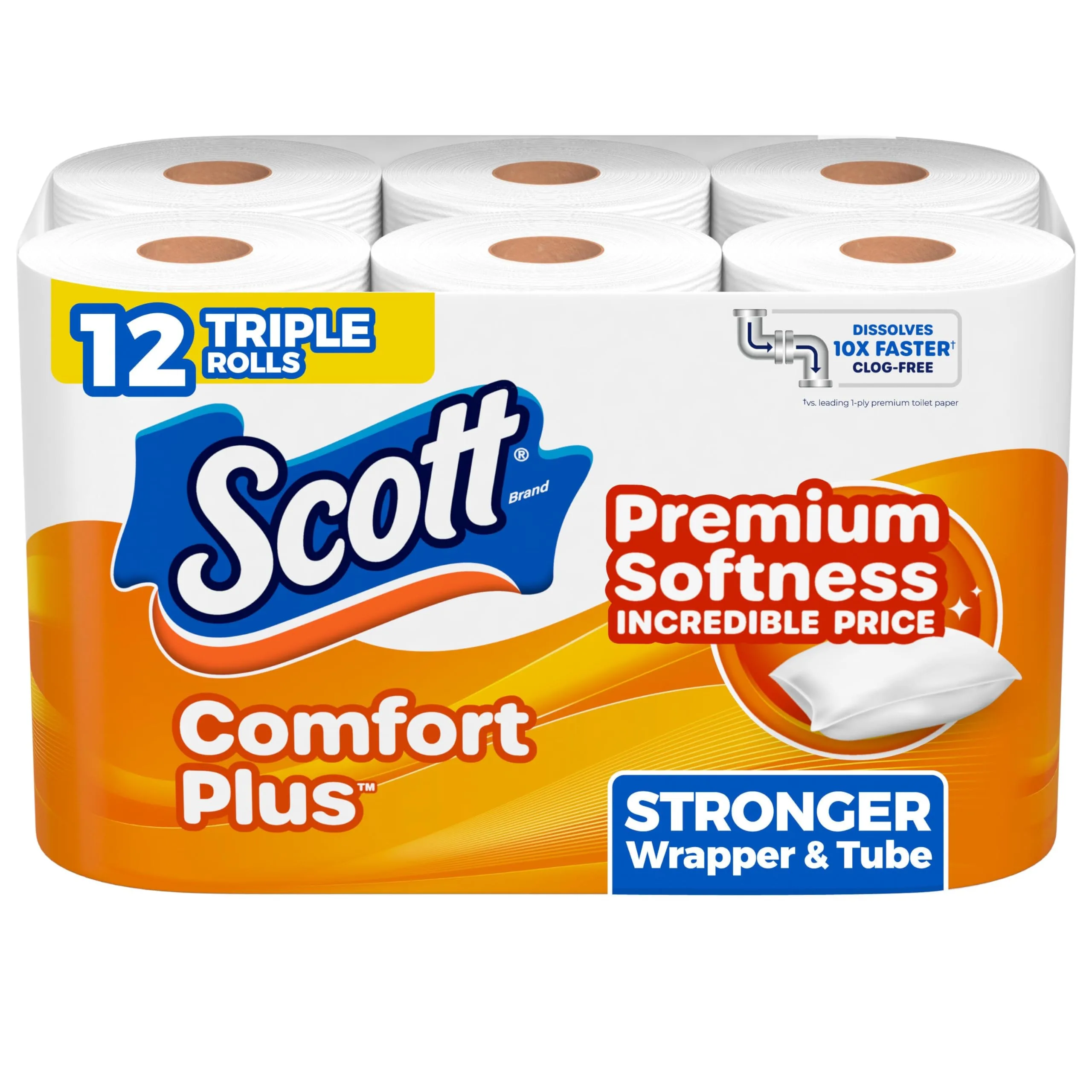 Scott ComfortPlus Toilet Paper Triple Rolls | 1-Ply, 231 Sheets Per Roll - main product image