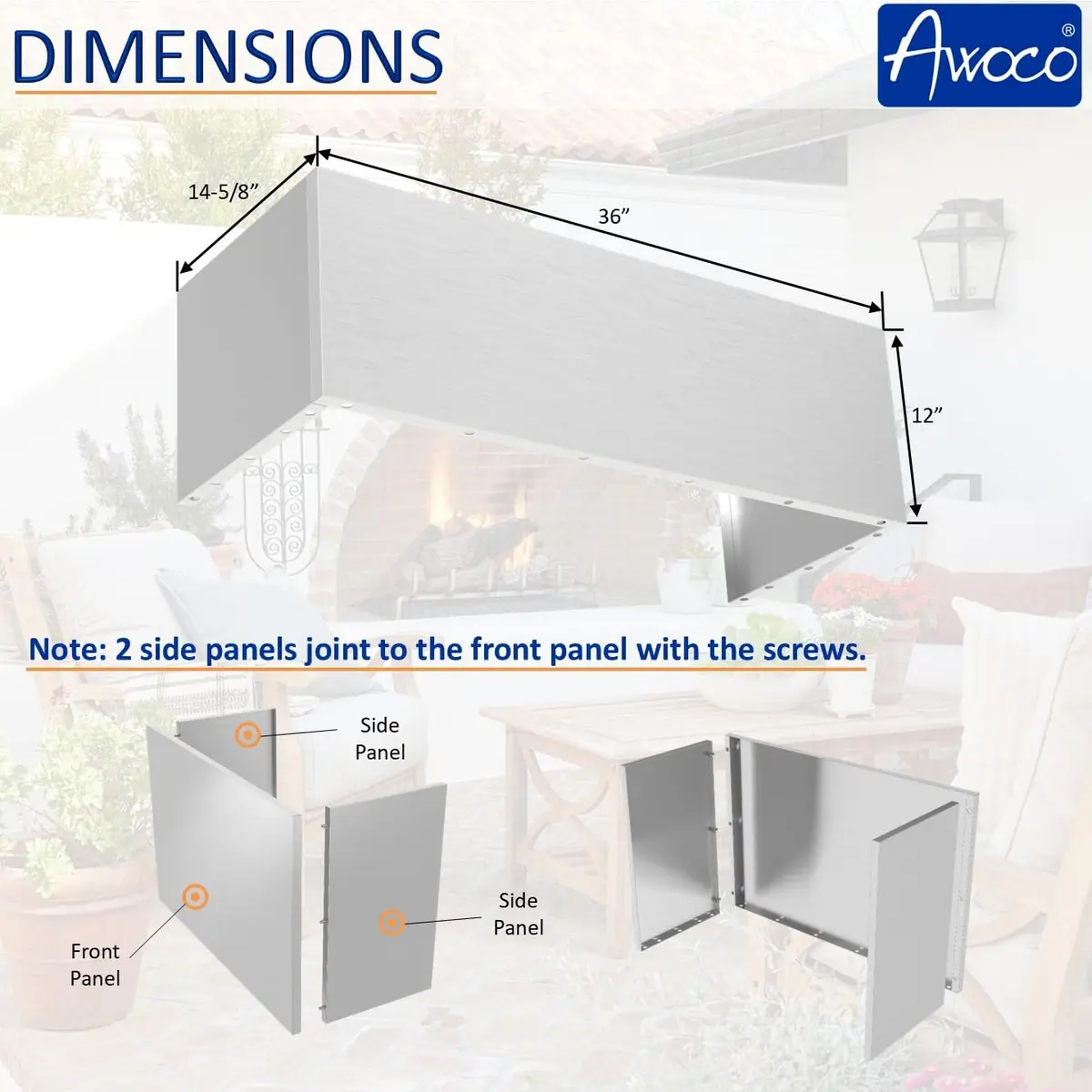 Awoco 36”W 17"H Outdoor BBQ Vent Hood with 12"H Chimney Cover | 1000CFM, 4 Speeds, Stainless Steel, Ducted Vent - view 9