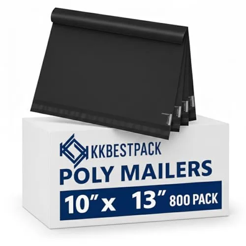 KKBESTPACK Black Poly Mailers 10x13 Inch (800 Pack) | Waterproof Shipping Bags for Clothing & Small Business - main product image