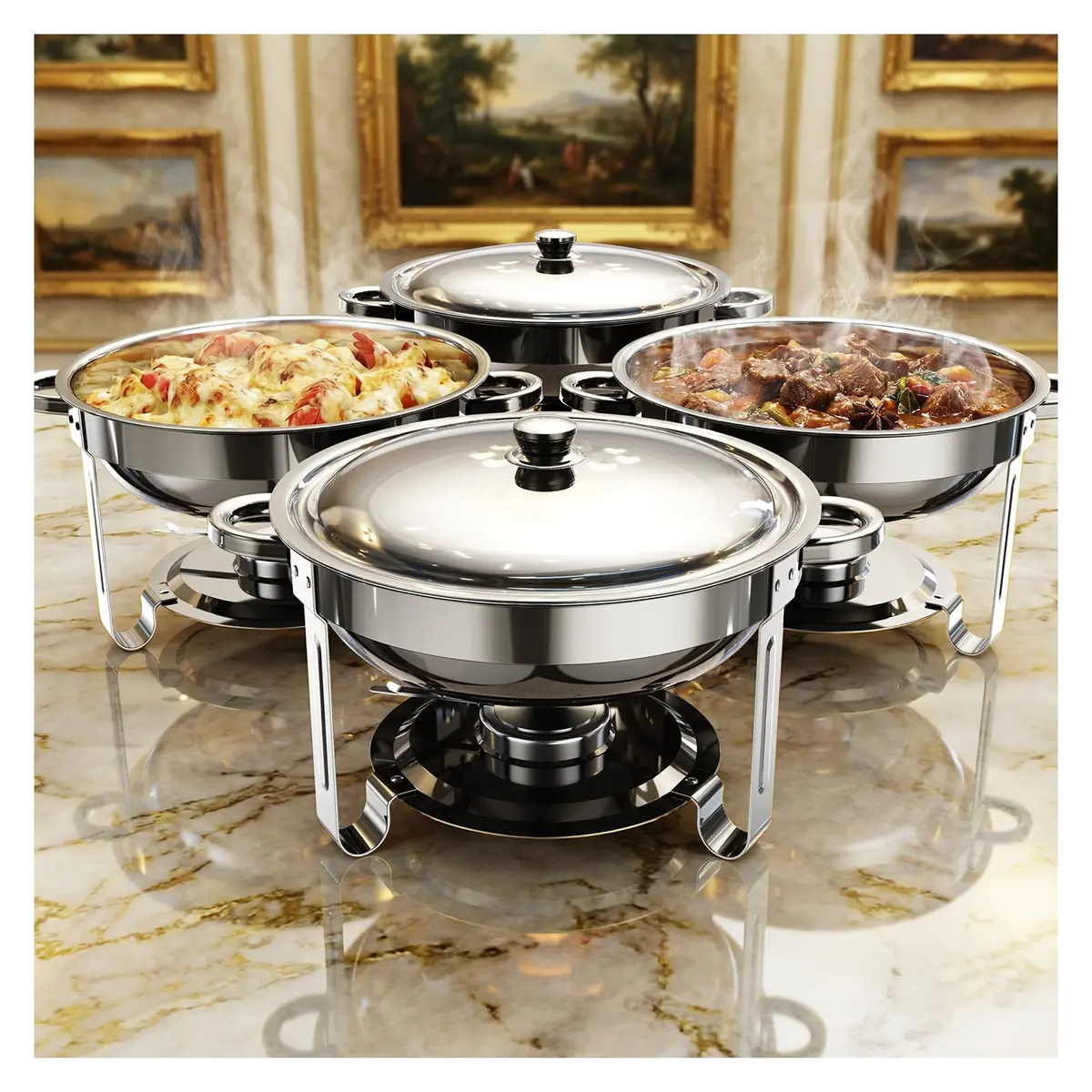 Ublue Chafing Dishes for Buffet 4 Pack | 5QT Stainless Steel Food Warmers, Durable & Safe (70-120 chars) - main product image