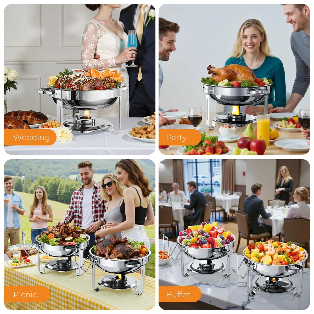 Ublue Chafing Dishes for Buffet 4 Pack | 5QT Stainless Steel Food Warmers, Durable & Safe (70-120 chars) - view 8