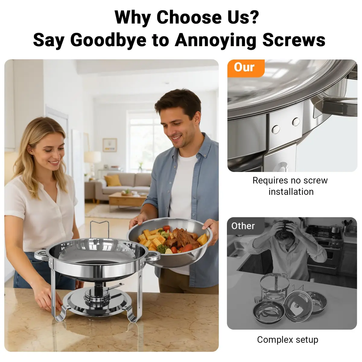 Ublue Chafing Dishes for Buffet 4 Pack | 5QT Stainless Steel Food Warmers, Durable & Safe (70-120 chars) - view 2