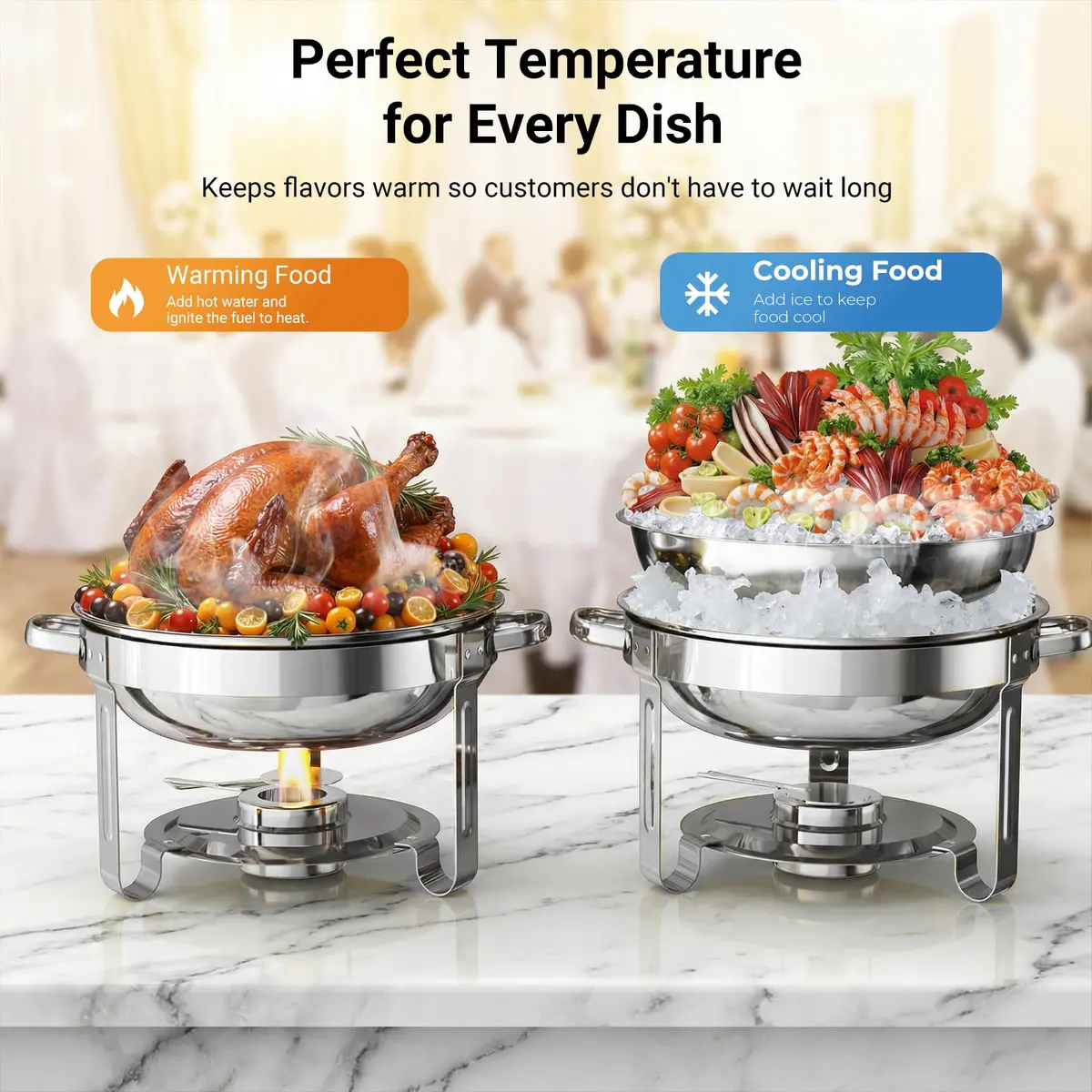 Ublue Chafing Dishes for Buffet 4 Pack | 5QT Stainless Steel Food Warmers, Durable & Safe (70-120 chars) - view 4