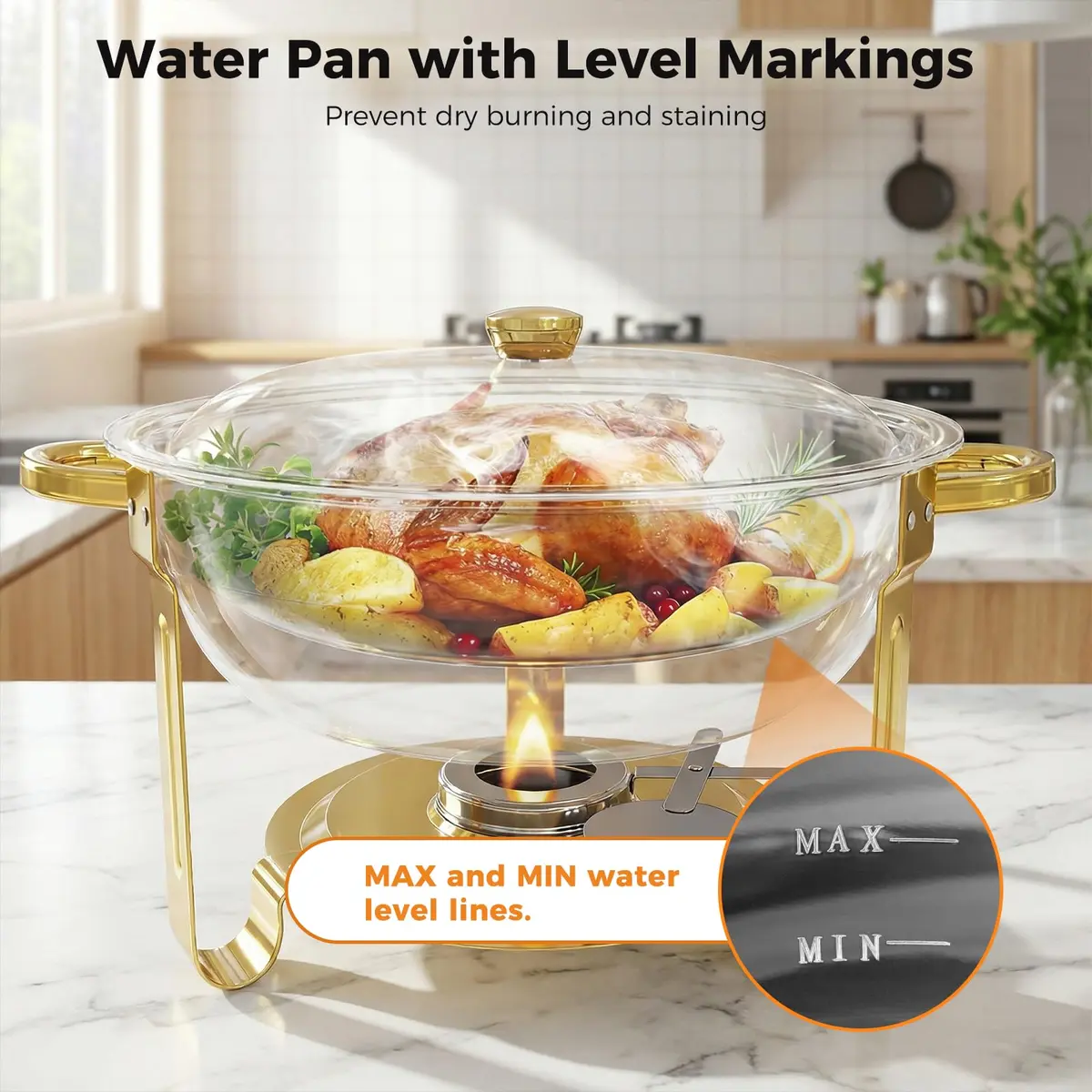 Ublue Chafing Dishes for Buffet 4 Pack | 5QT Round Stainless Steel Food Warmers - view 3