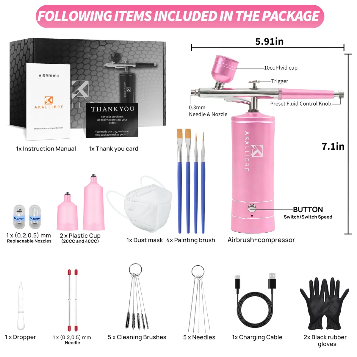 AKALLIBRE Airbrush Kit with Compressor, 48PSI High-Pressure Non-Clogging | Cordless, Adjustable, Versatile - view 2