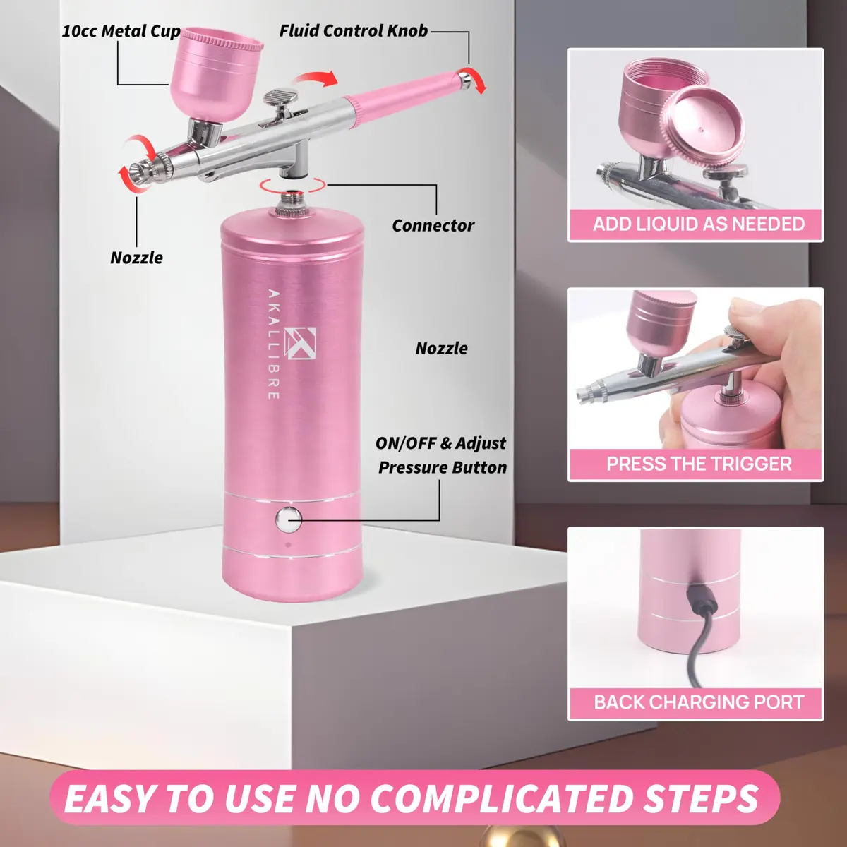 AKALLIBRE Airbrush Kit with Compressor, 48PSI High-Pressure Non-Clogging | Cordless, Adjustable, Versatile - view 3