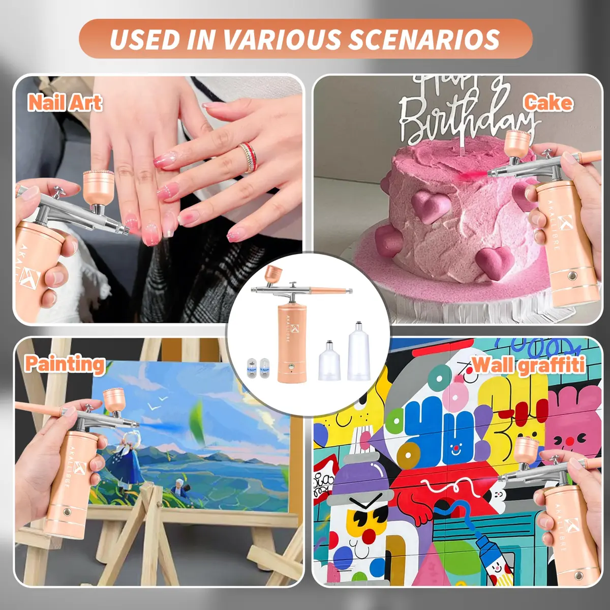 AKALLIBRE Airbrush Kit with Compressor, 48PSI High-Pressure Non-Clogging | Cordless, Portable & Versatile for Art & Makeup - view 5
