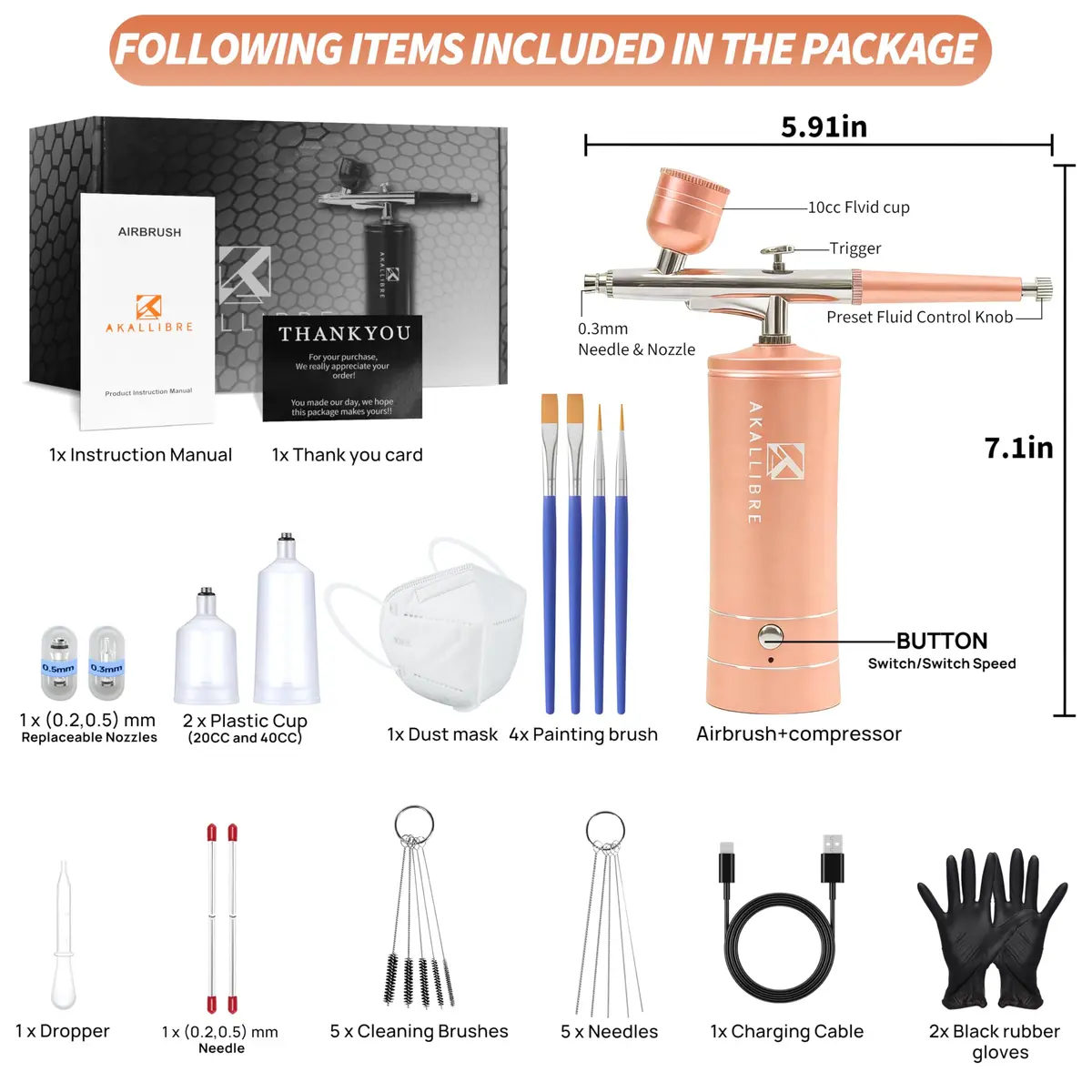 AKALLIBRE Airbrush Kit with Compressor, 48PSI High-Pressure Non-Clogging | Cordless, Portable & Versatile for Art & Makeup - view 2