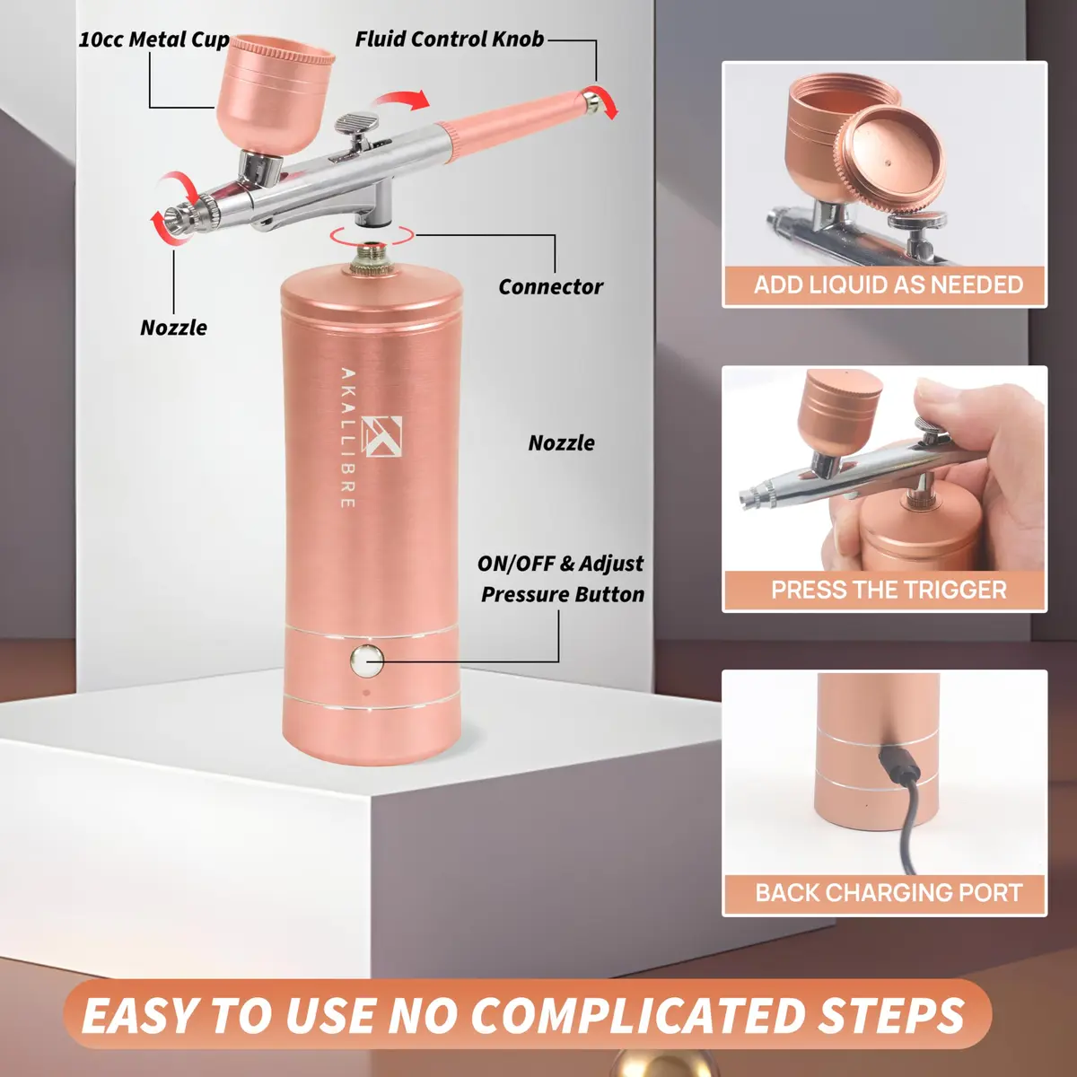 AKALLIBRE Airbrush Kit with Compressor, 48PSI High-Pressure Non-Clogging | Cordless, Portable & Versatile for Art & Makeup - view 3