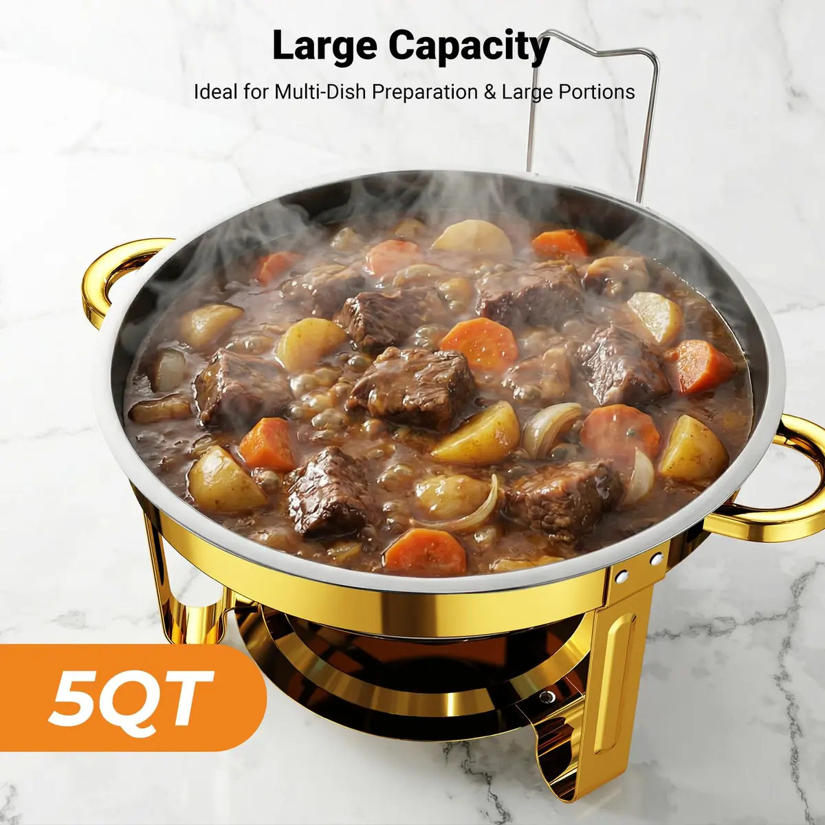 Ublue 5QT Round Stainless Steel Chafing Dishes 2 Pack | Buffet Food Warmers for Events - view 5