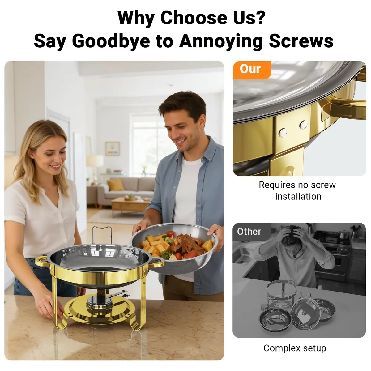 Ublue 5QT Round Stainless Steel Chafing Dishes 2 Pack | Buffet Food Warmers for Events - view 2