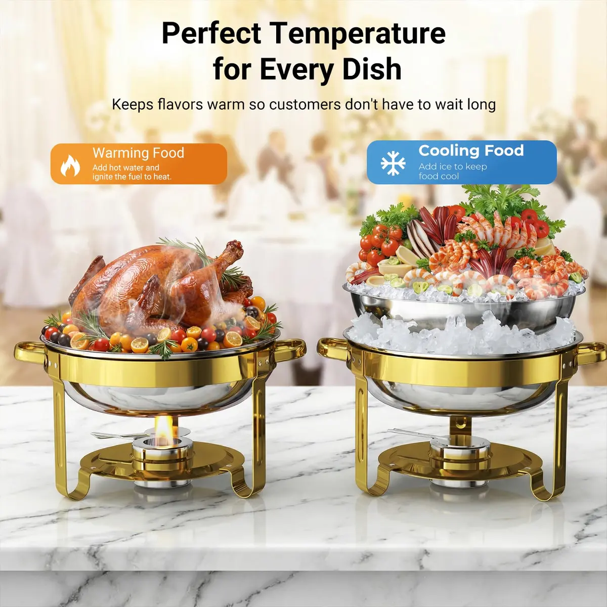 Ublue 5QT Round Stainless Steel Chafing Dishes 2 Pack | Buffet Food Warmers for Events - view 4