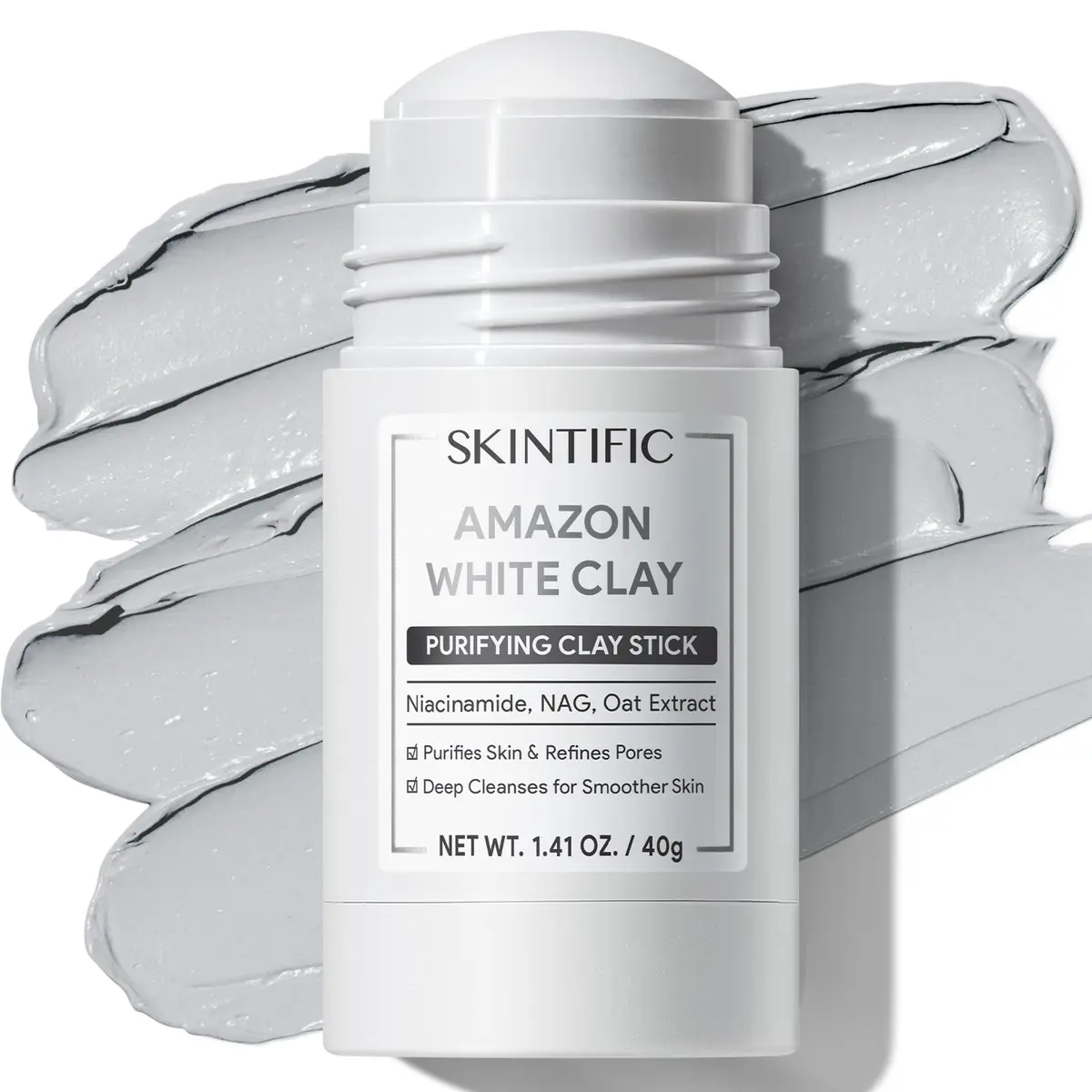 SKINTIFIC Amazonian White Clay Mask Stick 40g (1.41 oz) | Deep Pore Cleansing for Oily Skin - main product image