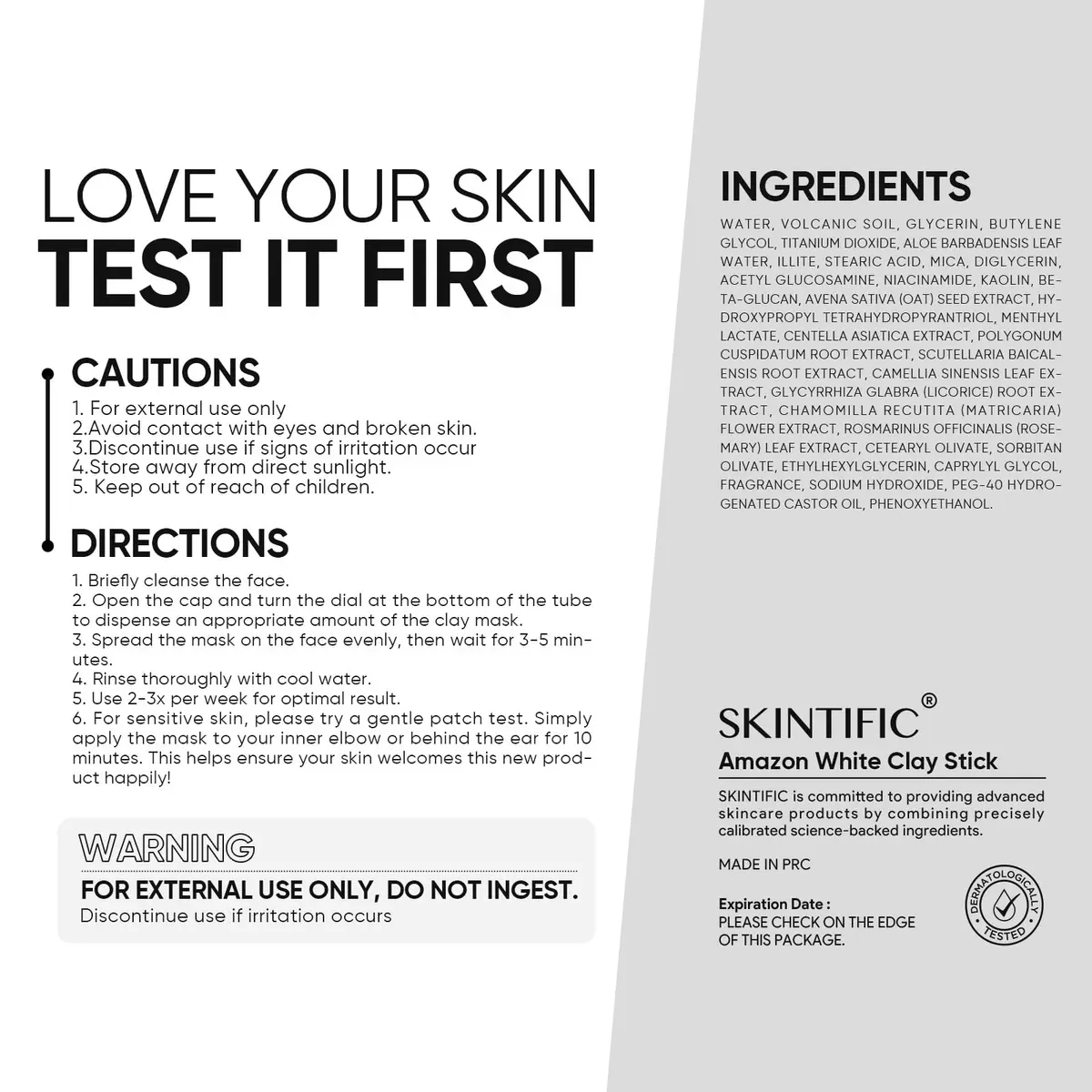 SKINTIFIC Amazonian White Clay Mask Stick 40g (1.41 oz) | Deep Pore Cleansing for Oily Skin - view 2