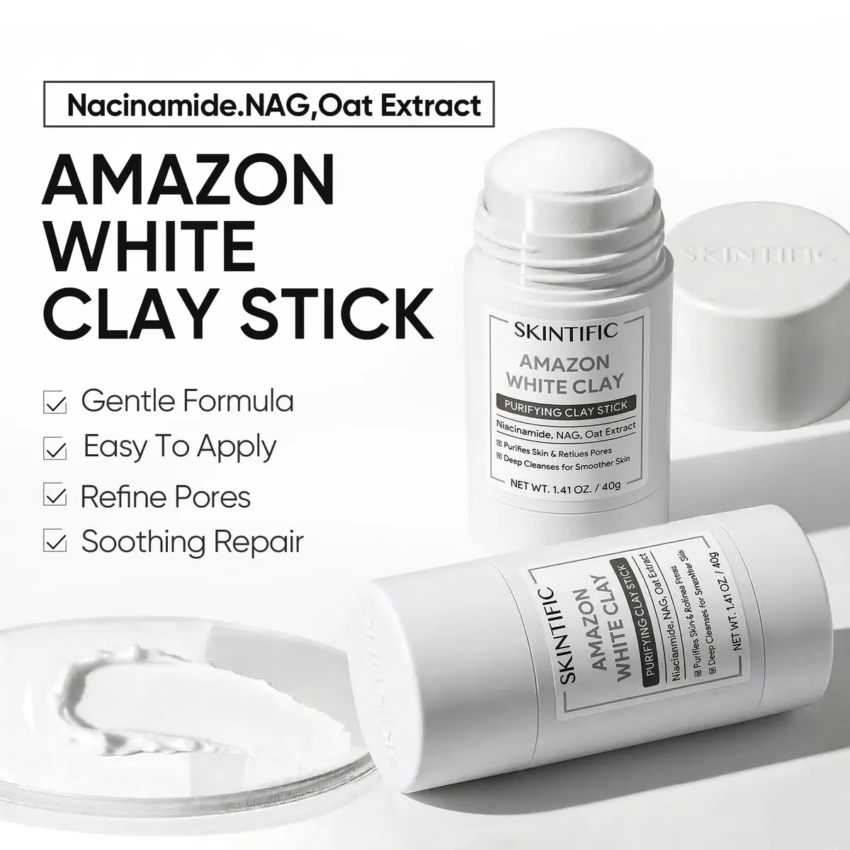 SKINTIFIC Amazonian White Clay Mask Stick 40g (1.41 oz) | Deep Pore Cleansing for Oily Skin - view 3