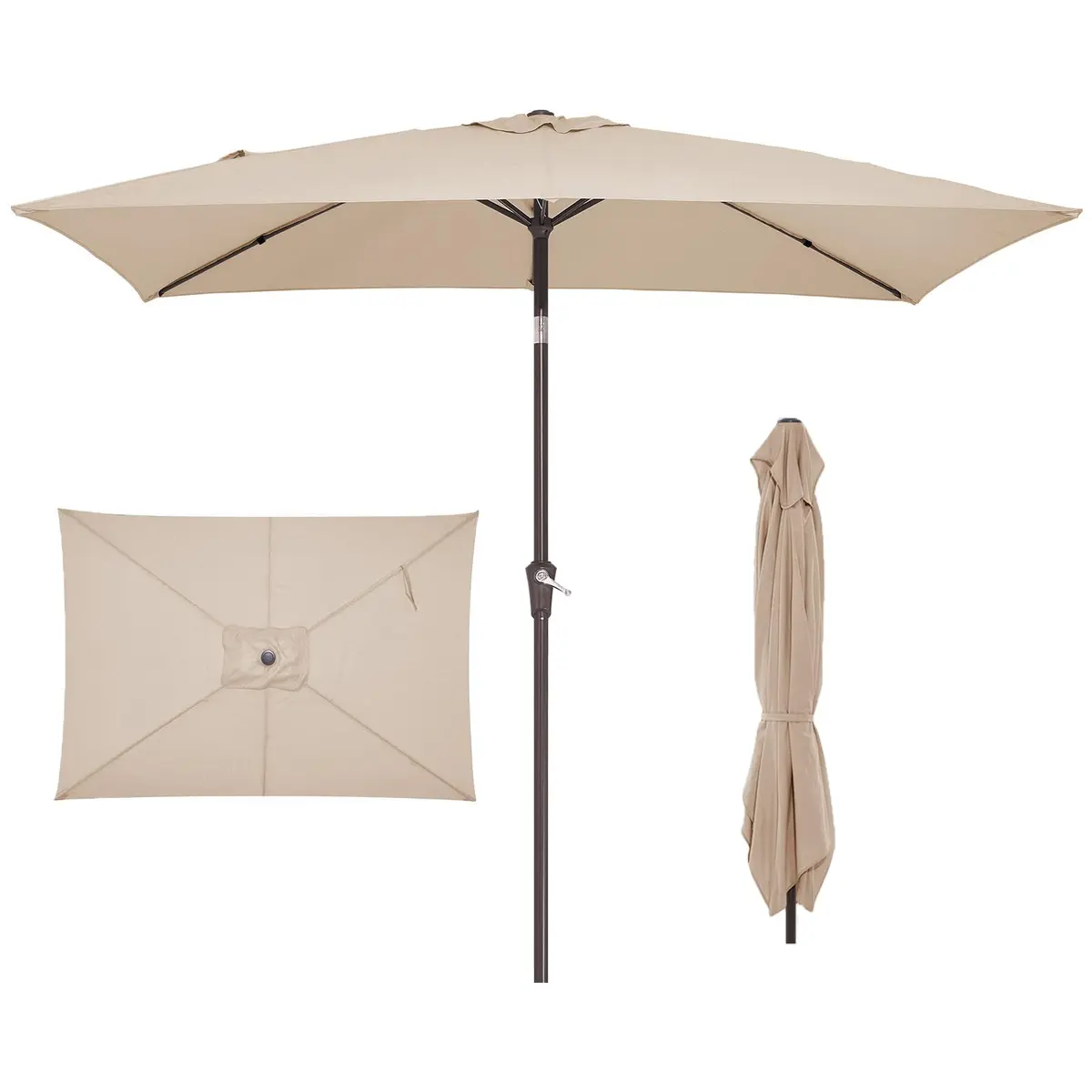 JEAREY 6.5 x 10 ft Rectangular Patio Umbrella w/Crank, Dark Blue | Water-Resistant, Wind Vent, UV Coating - main product image
