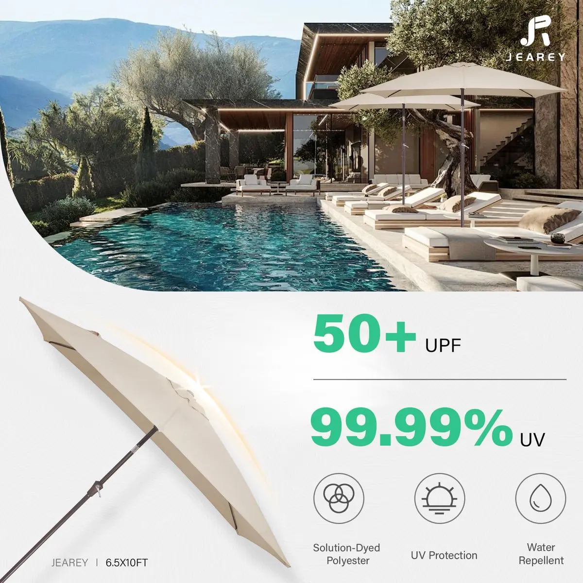 JEAREY 6.5 x 10 ft Rectangular Patio Umbrella w/Crank, Dark Blue | Water-Resistant, Wind Vent, UV Coating - view 5