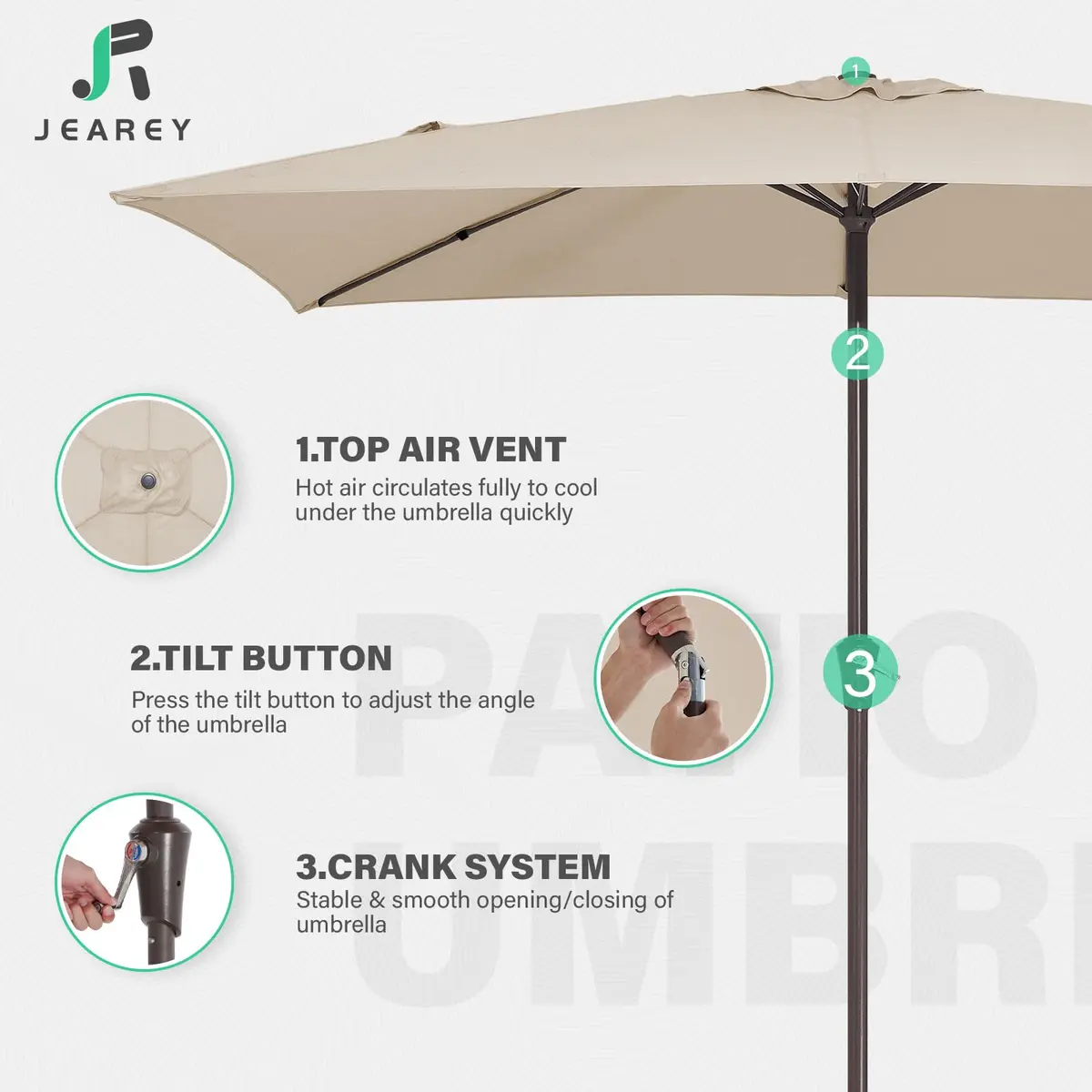 JEAREY 6.5 x 10 ft Rectangular Patio Umbrella w/Crank, Dark Blue | Water-Resistant, Wind Vent, UV Coating - view 7
