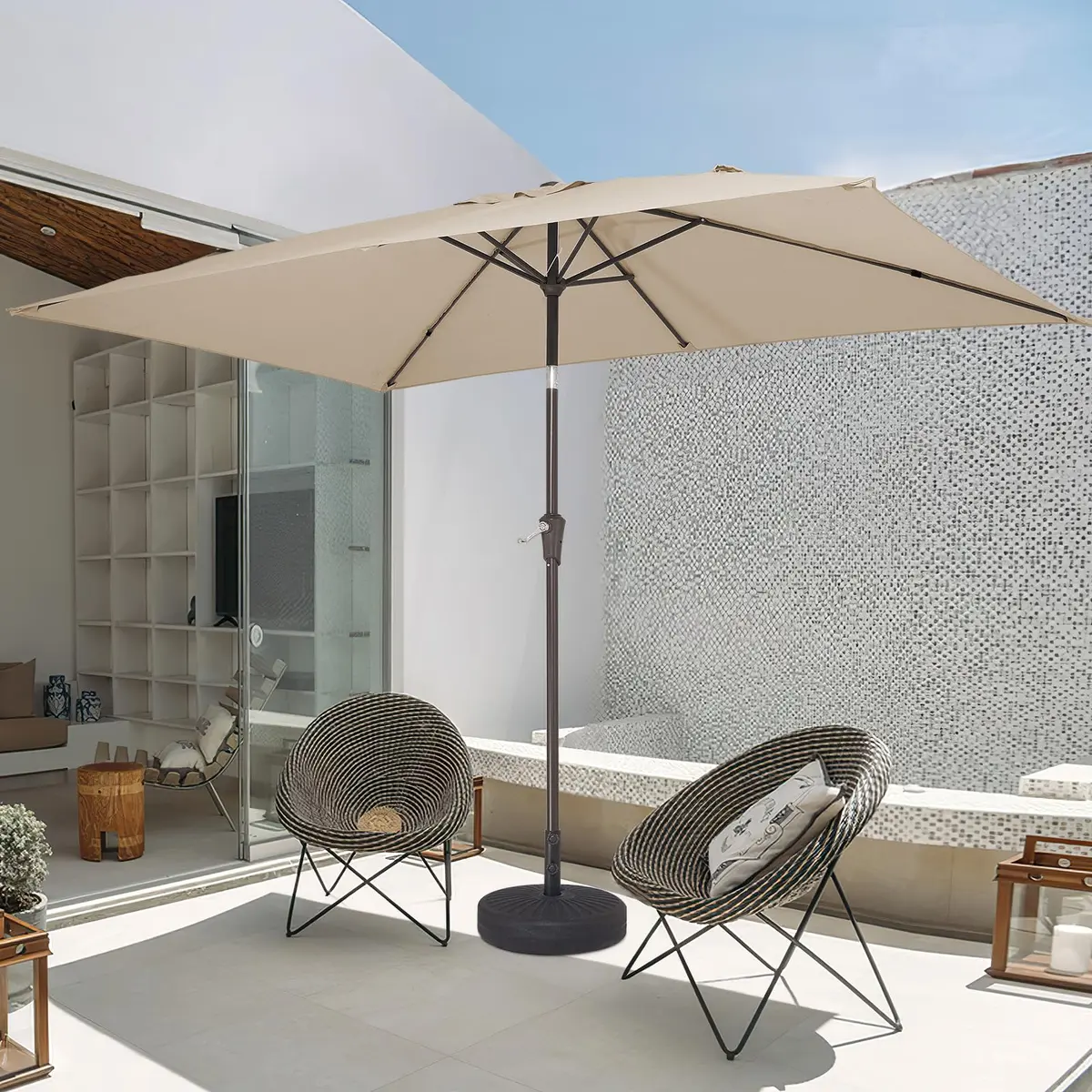 JEAREY 6.5 x 10 ft Rectangular Patio Umbrella w/Crank, Dark Blue | Water-Resistant, Wind Vent, UV Coating - view 8