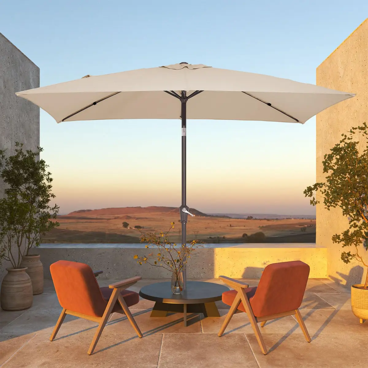 JEAREY 6.5 x 10 ft Rectangular Patio Umbrella w/Crank, Dark Blue | Water-Resistant, Wind Vent, UV Coating - view 2