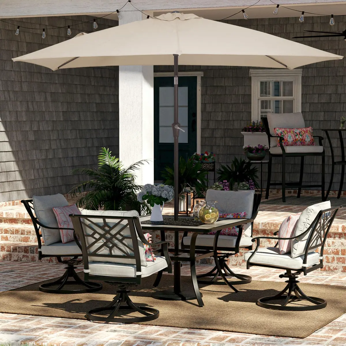 JEAREY 6.5 x 10 ft Rectangular Patio Umbrella w/Crank, Dark Blue | Water-Resistant, Wind Vent, UV Coating - view 4