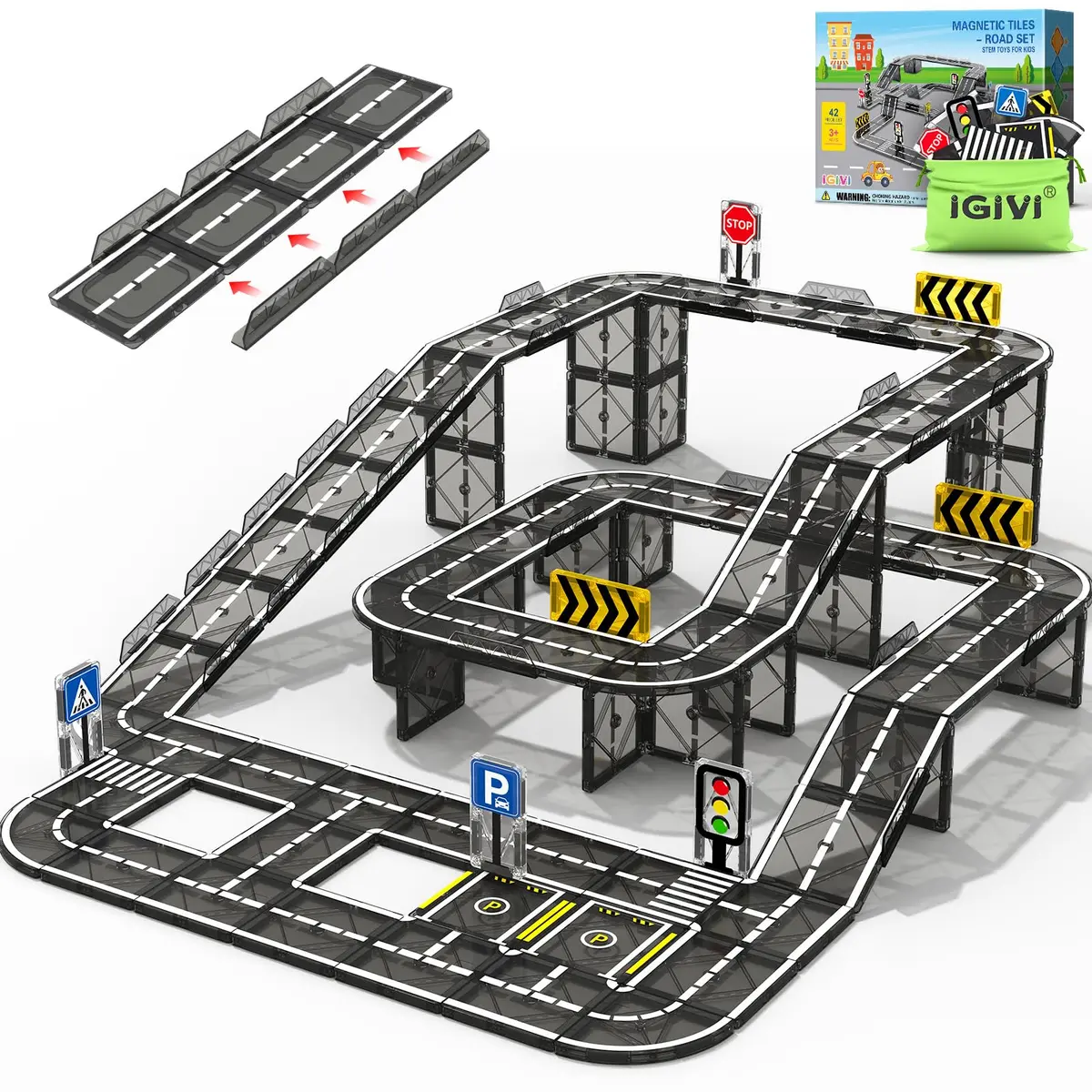 IGIVI Magnetic Tiles Road & Rail Clamp Pack | Educational Construction Toys for Kids 3+ in India - main product image