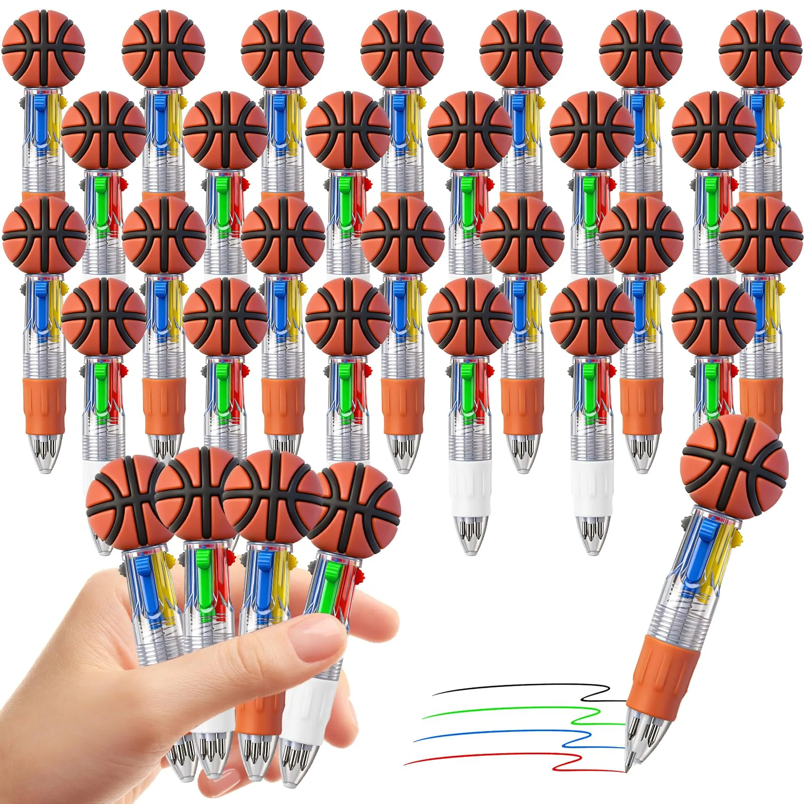 CZWZ 30-Pack Mini Multicolor 4-in-1 Ballpoint Pens, Basketball Design, Cute Kawaii Pens for Kids, Parties & Gifts - main product image