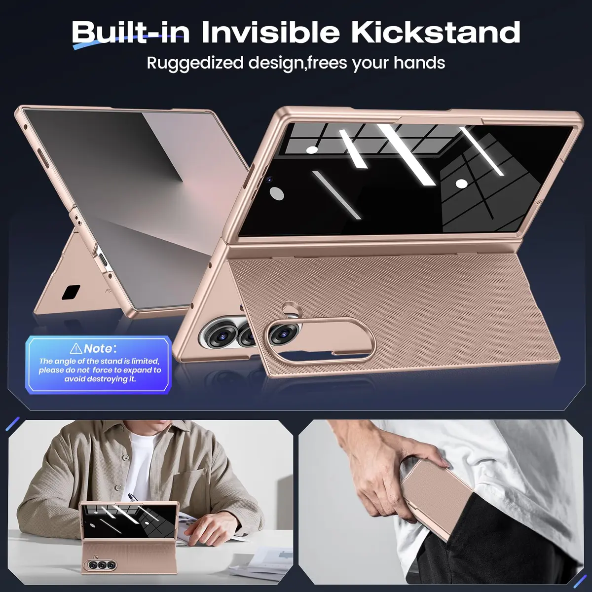 Ruky Gold Case with Kickstand & Privacy Screen Protector for Samsung Galaxy Z Fold 7 | Built-in Stand, Full Body Protection - view 5