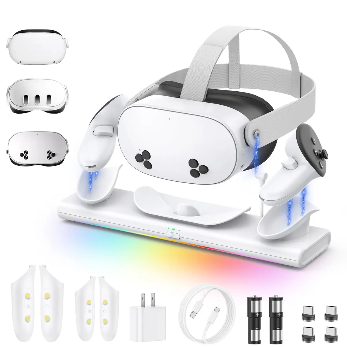 Hagibis Charging Dock for Meta Quest 3S/3/2 | PD 20W Fast Charging Station with RGB Light & Rechargeable Batteries - main product image