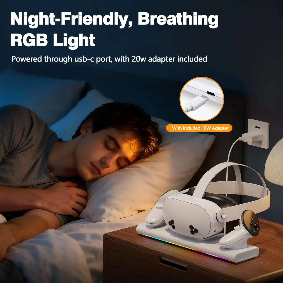 Hagibis Charging Dock for Meta Quest 3S/3/2 | PD 20W Fast Charging Station with RGB Light & Rechargeable Batteries - view 7