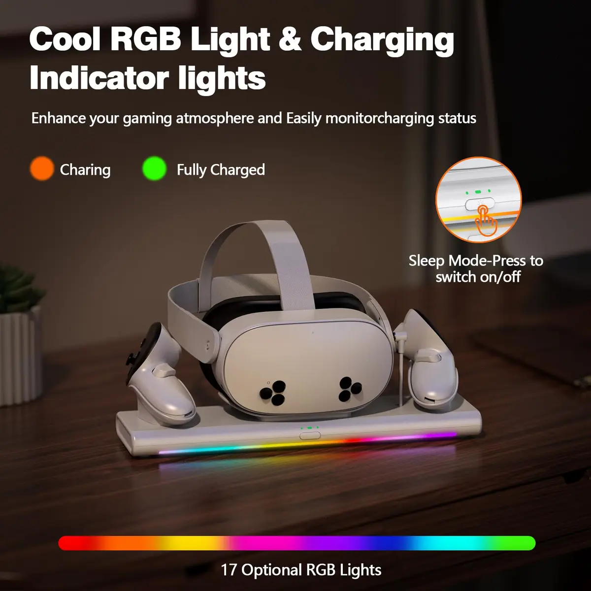 Hagibis Charging Dock for Meta Quest 3S/3/2 | PD 20W Fast Charging Station with RGB Light & Rechargeable Batteries - view 8