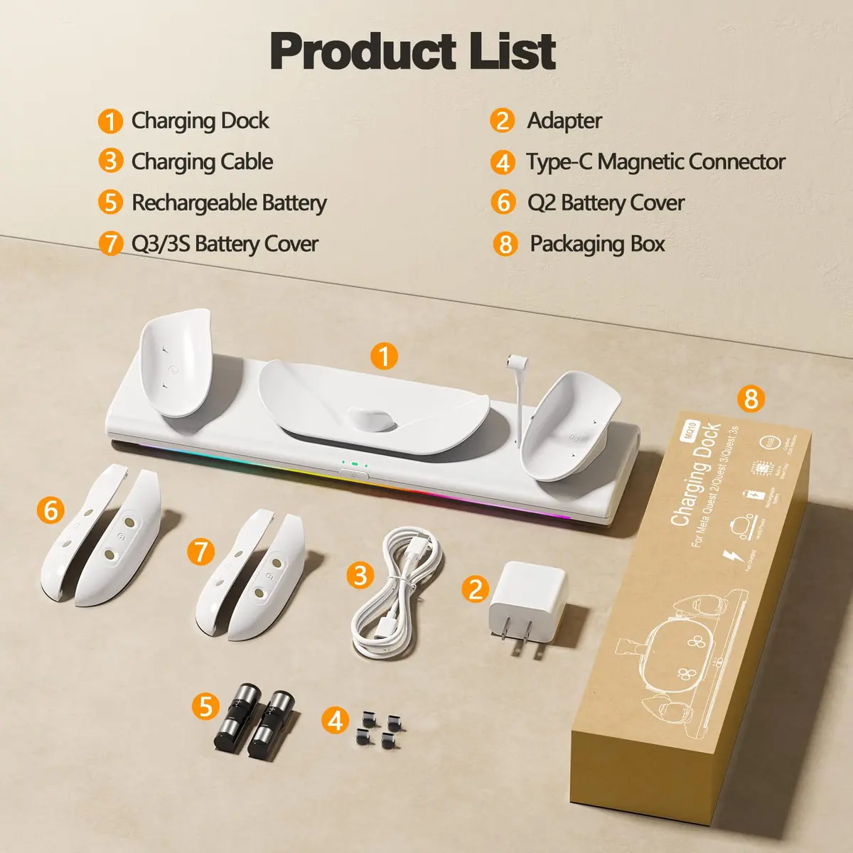 Hagibis Charging Dock for Meta Quest 3S/3/2 | PD 20W Fast Charging Station with RGB Light & Rechargeable Batteries - view 9