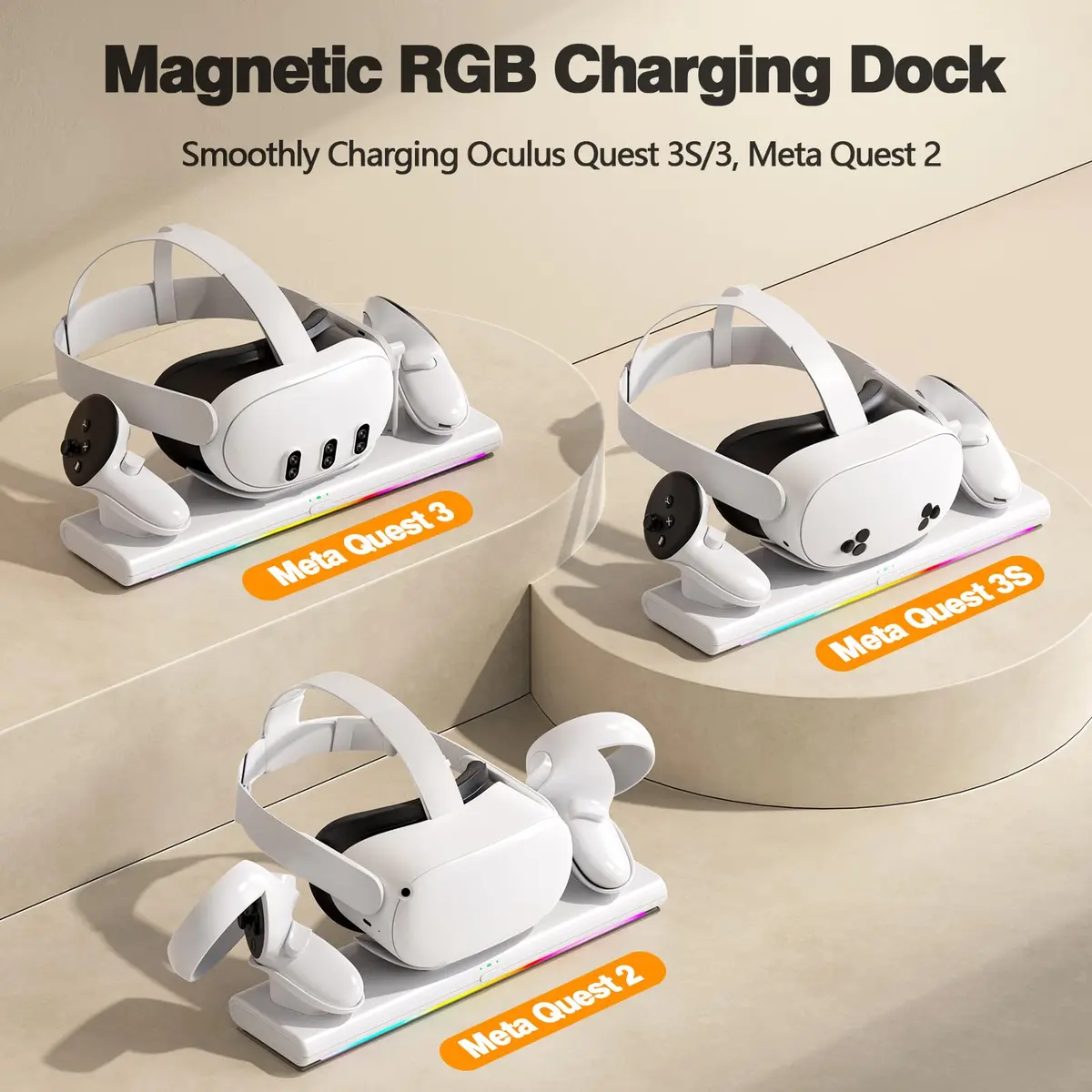 Hagibis Charging Dock for Meta Quest 3S/3/2 | PD 20W Fast Charging Station with RGB Light & Rechargeable Batteries - view 3