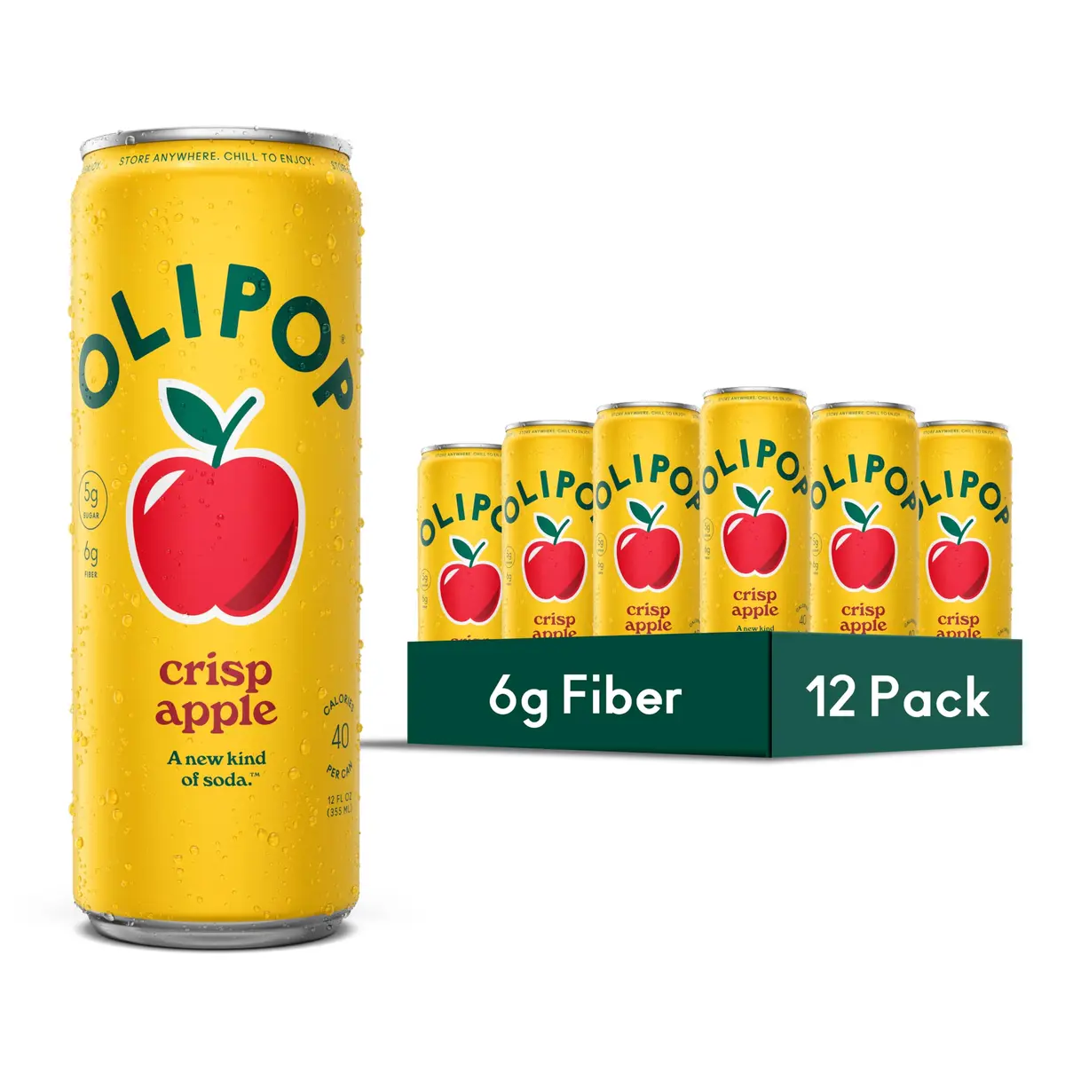 OLIPOP 6g Fiber Prebiotic Soda, Crisp Apple | Gut-Friendly, Refreshing, 12 Fl Oz Can (12 Pack) - main product image