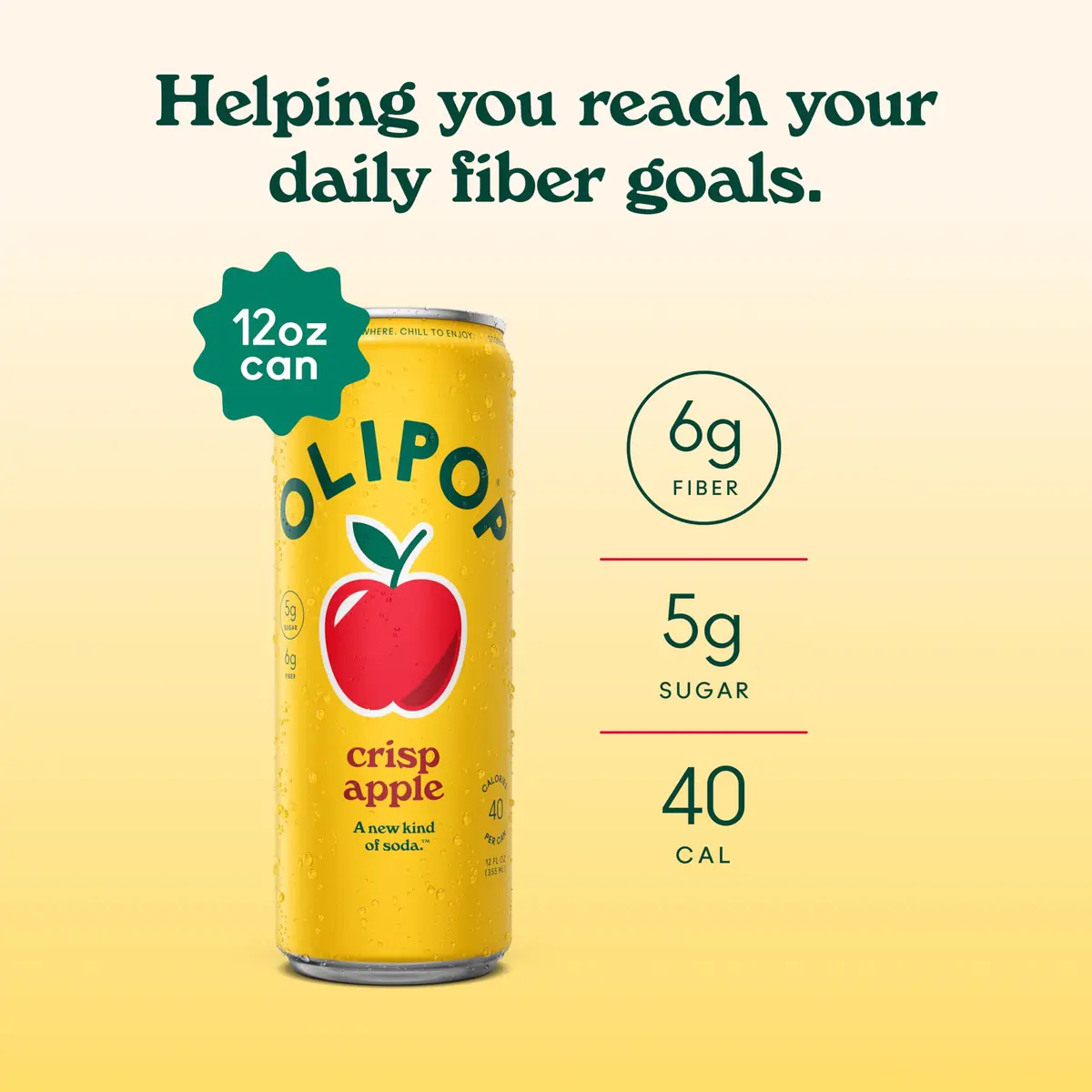 OLIPOP 6g Fiber Prebiotic Soda, Crisp Apple | Gut-Friendly, Refreshing, 12 Fl Oz Can (12 Pack) - view 2