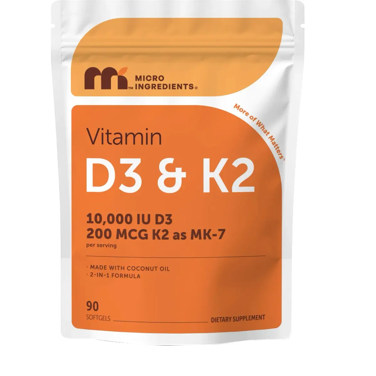 Micro Ingredients Vitamin D3 10,000 IU + K2 MK-7 200 mcg 90 Softgels | Extra Strength 2-in-1 D3 K2 Supplement - main product image