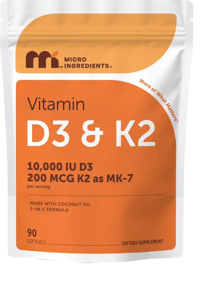 Micro Ingredients Vitamin D3 10,000 IU + K2 MK-7 200 mcg 90 Softgels | Extra Strength 2-in-1 D3 K2 Supplement - main product image