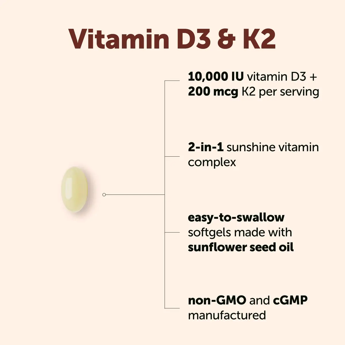Micro Ingredients Vitamin D3 10,000 IU + K2 MK-7 200 mcg 90 Softgels | Extra Strength 2-in-1 D3 K2 Supplement - view 2