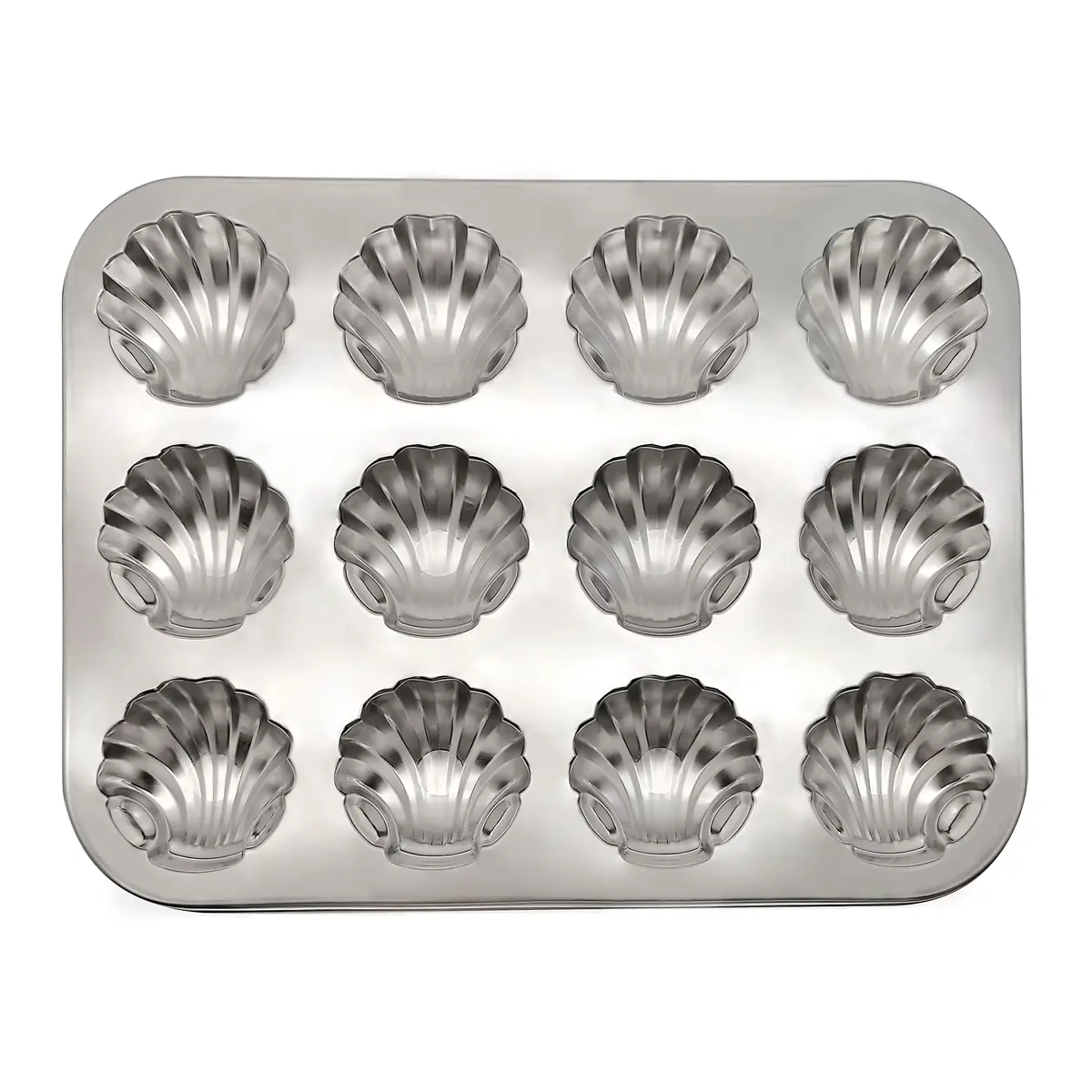 Fox Run Stainless Steel Scallop Shell Madeleine Pan, 12 French Cookie Molds | 34.1 cm x 42.2 cm x 10.5 cm - main product image
